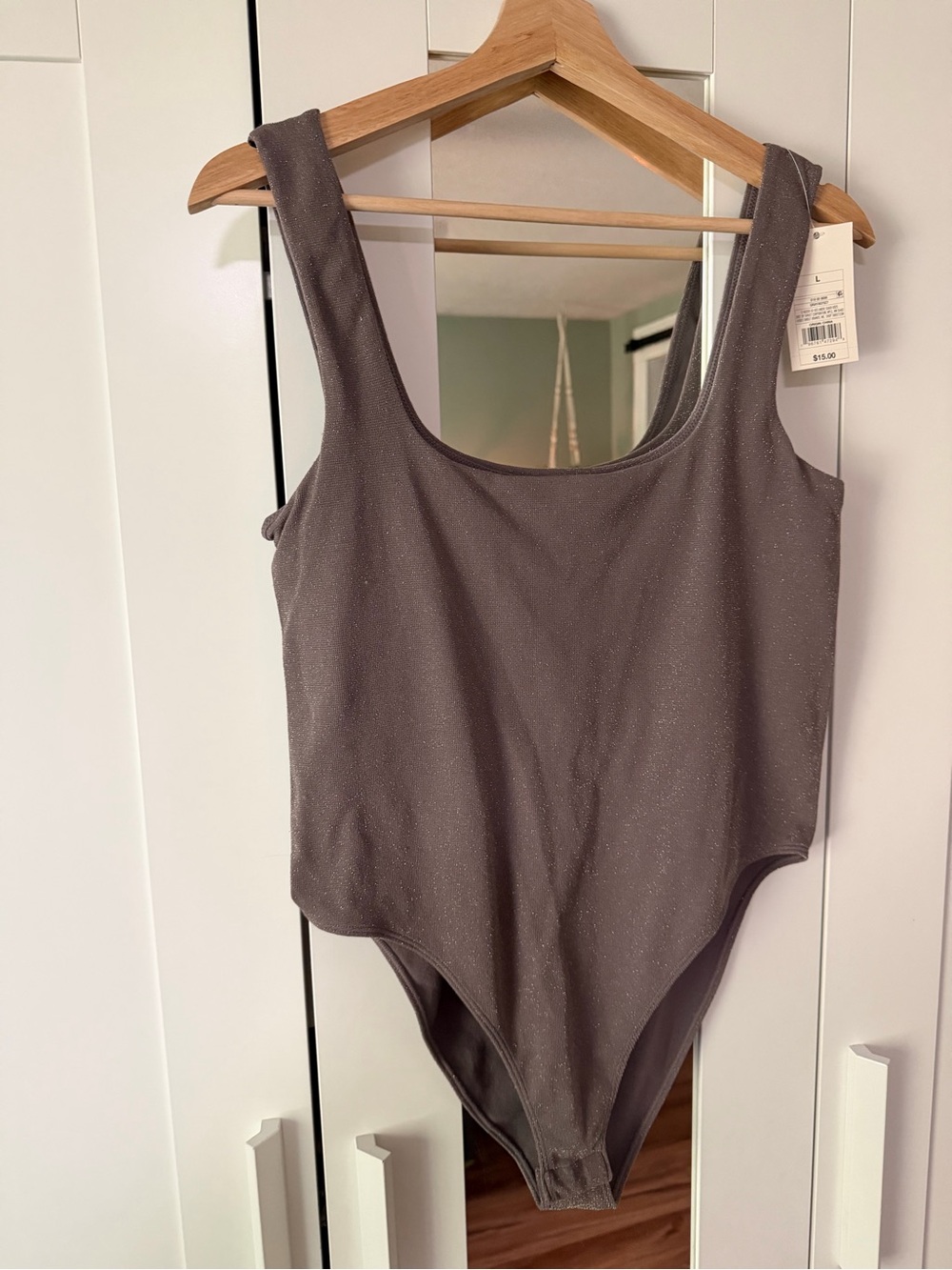 a new day Taupe Sparkle Scoop Neck Bodysuit